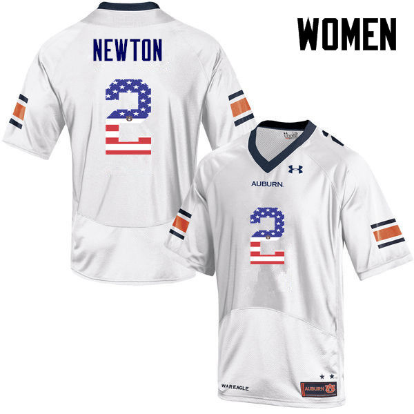 Auburn Tigers Women's Cam Newton #2 White Under Armour Stitched College USA Flag Fashion NCAA Authentic Football Jersey GRZ2374VV